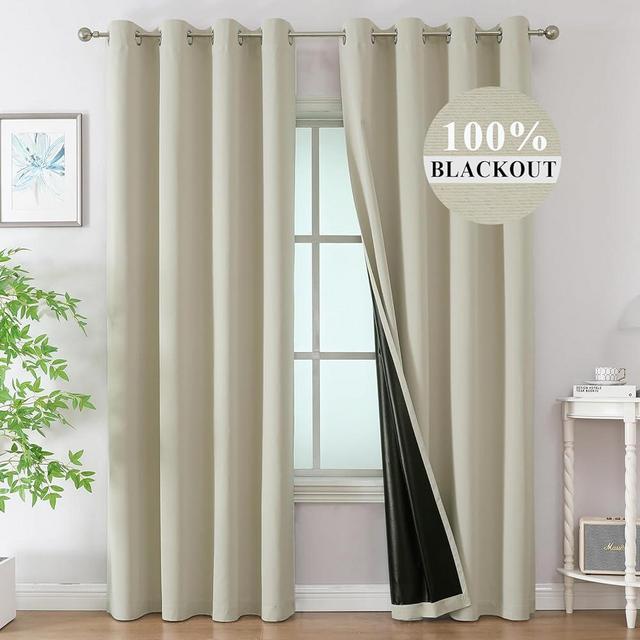 Estelar Textiler Cream 100% Blackout Curtains for Bedroom/Living Room 84 Inch Long 2 Panels, Thermal Insulated Total Room Darkening Window Curtains, Light Blocking Energy Saving Grommet Drapes,52Wx84L