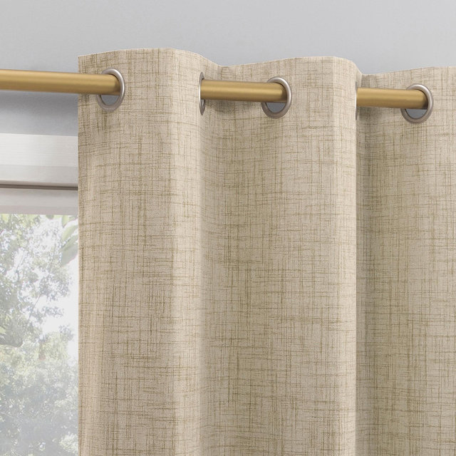 40"x63" Sun Zero Arlander Crosshatch Thermal Blackout Grommet Curtain Panel Beige: Energy Efficient, Noise Reduction
