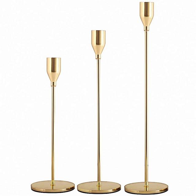 SUJUN Gold Candle Holders Set of 3 for Taper Candles, Decorative Candlestick Holder for Wedding, Dinning, Party, Fits 3/4 inch Thick Candle&Led Candles (Metal Candle Stand)