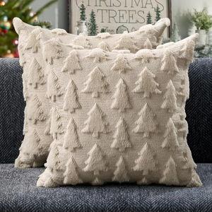 DFXSZ Christmas Tree Pillow Covers 18x18 inch Set of 2 Christmas Decoration Beige Soft Plush Faux Fur Jacquard Throw Pillows for Bedroom Sofa Holiday Festivals Winter Home Decor PTK006C18