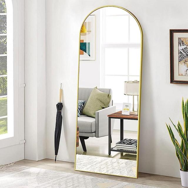 BEAUTYPEAK 65"x24" Arch Mirror Full Length, Floor Length Mirror Wall Mirror Hanging or Leaning Arched-Top Full Body Mirror with Stand, Gold