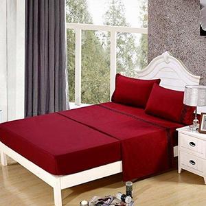 High Class Heavy Fabric Real 1500 Thread Count Egyptian Cotton Super Soft Sheet Set Queen Solid Burgundy Fit Up to 19" Inches Deep Pocket Sheets By Royal Pine Linen