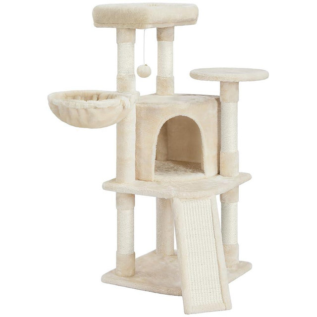 Topeakmart 42in Cat Tree Tower for Indoor Cats, Cat Condo with Perch & Hammock, Activity Center, Multi-Level Cat Furniture with Scratching Posts, Cat House, Beige