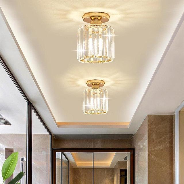 YHTlaeh Close to Ceiling Light Fixtures Mini Crystal Flush Mount Ceiling Light Chandelier Modern Indoor with E26 Base Hallway Bedroom Bathroom Entryway Kitchen (Gold, Round Gold 2 Pack)