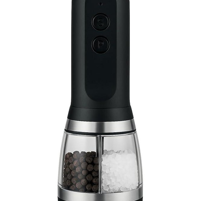 Electric Salt and Pepper Grinder 2-in-1, USB Rechargeable, Adjustable Ceramic Coarseness, LED Light, One-Handed Operation, Refillable, Black