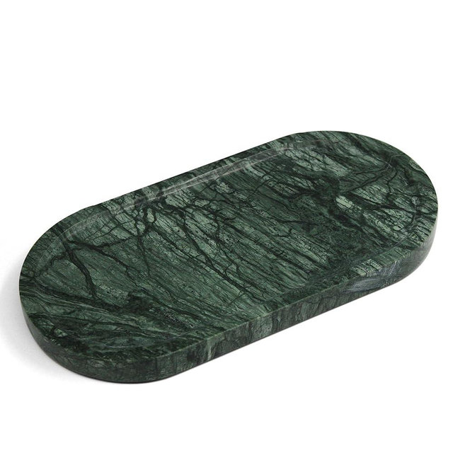 YMXYJM 100% Real Natural Marble Tray for Bathroom, Luxury Indian Green Stone Vanity Tray, Decorative Oval Trays for Countertop Storage Organizer, Dresser, Kitchen, Home Decor, 11.8" x 6", Green