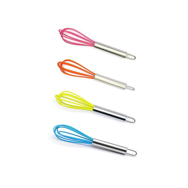 Mini Whisks 6 inch 4Pcs silica gel stainless steel Whisk, Hand Egg Mixer for Flour Cake Egg, Kitchen Cooking Baking Use Whisk （red，yellow，orange，blue）