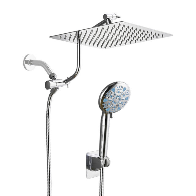 Cobbe 12 Inch All Metal High Pressure 3-Way Rain Shower Head, Dual Shower Heads with Handheld Spray Combo, 9 Spray Filtered Shower Head, Chrome