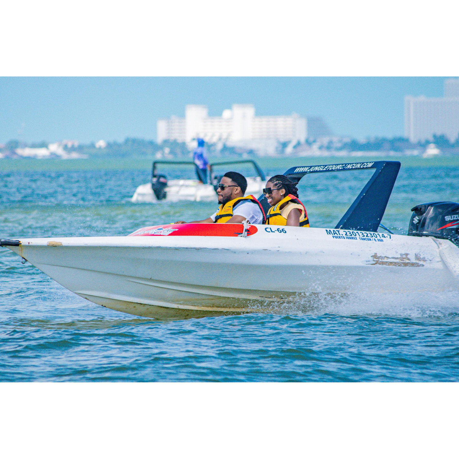 Speedboating during our 2nd anniversary trip in Cancun!