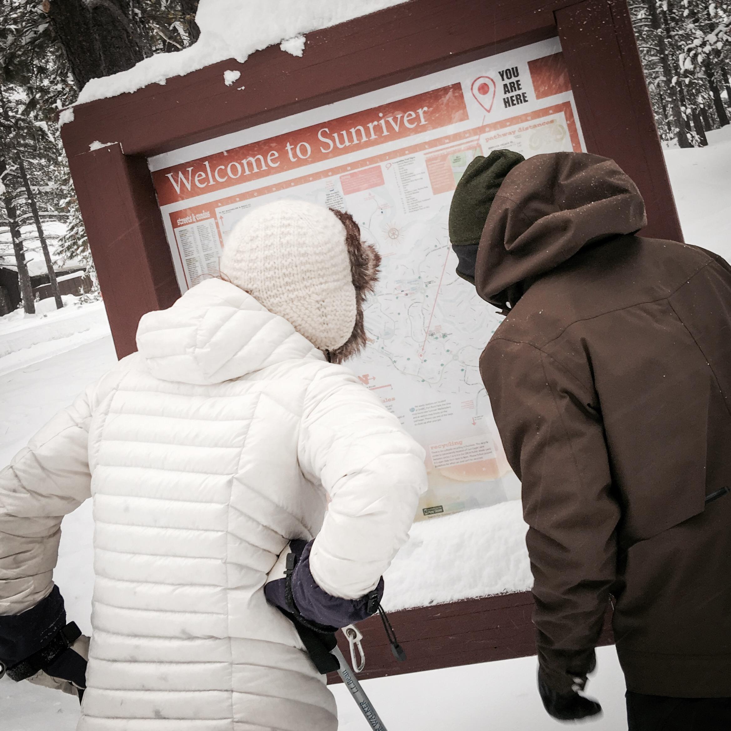 Snowshoeing in Sunriver - "now which loop get's us back to the house"