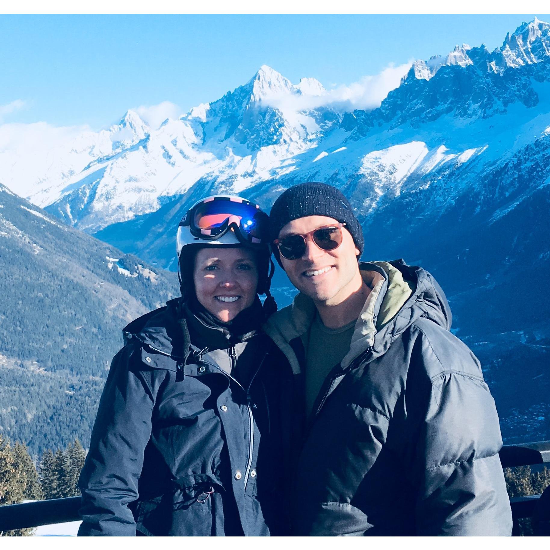 Skiing and snowboarding in Chamonix, France with Josh's family