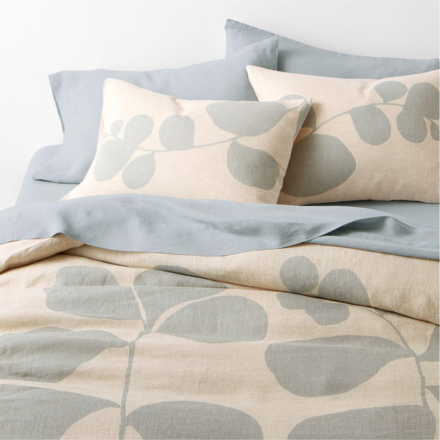 Aire Natural EUROPEAN FLAX ™-Certified Linen Mist Blue Botanical Full/Queen Duvet Cover