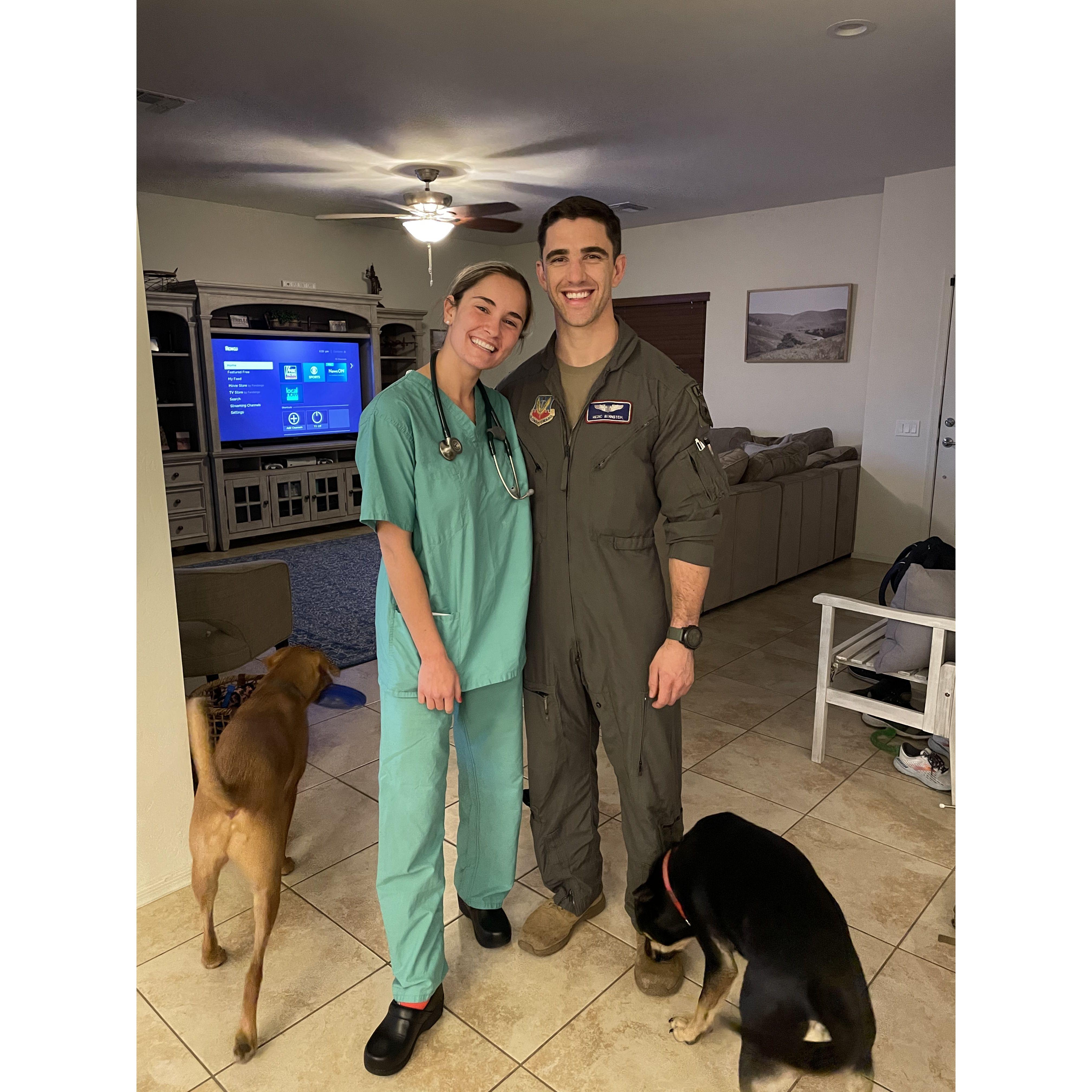 Both off to work! 2020 when we lived together before Mike went to Korea.