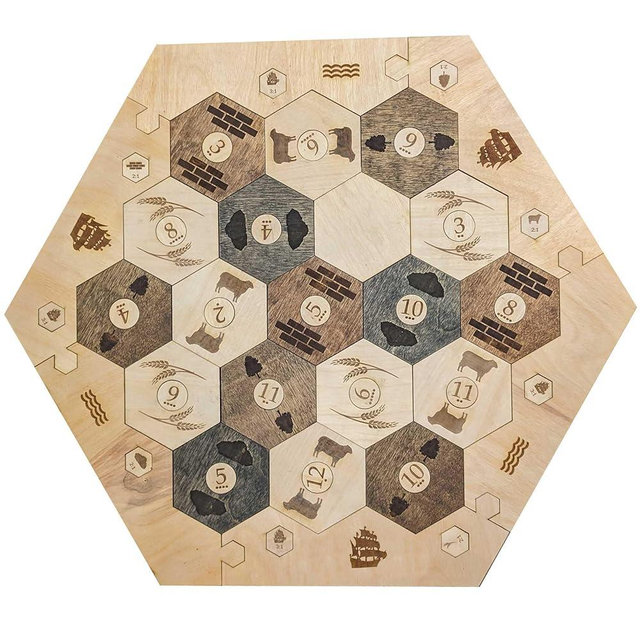 Custom Wood Settler Game Board - 2-4 Players | Main Board Natural Frame | Compatible with Settler's of Catan