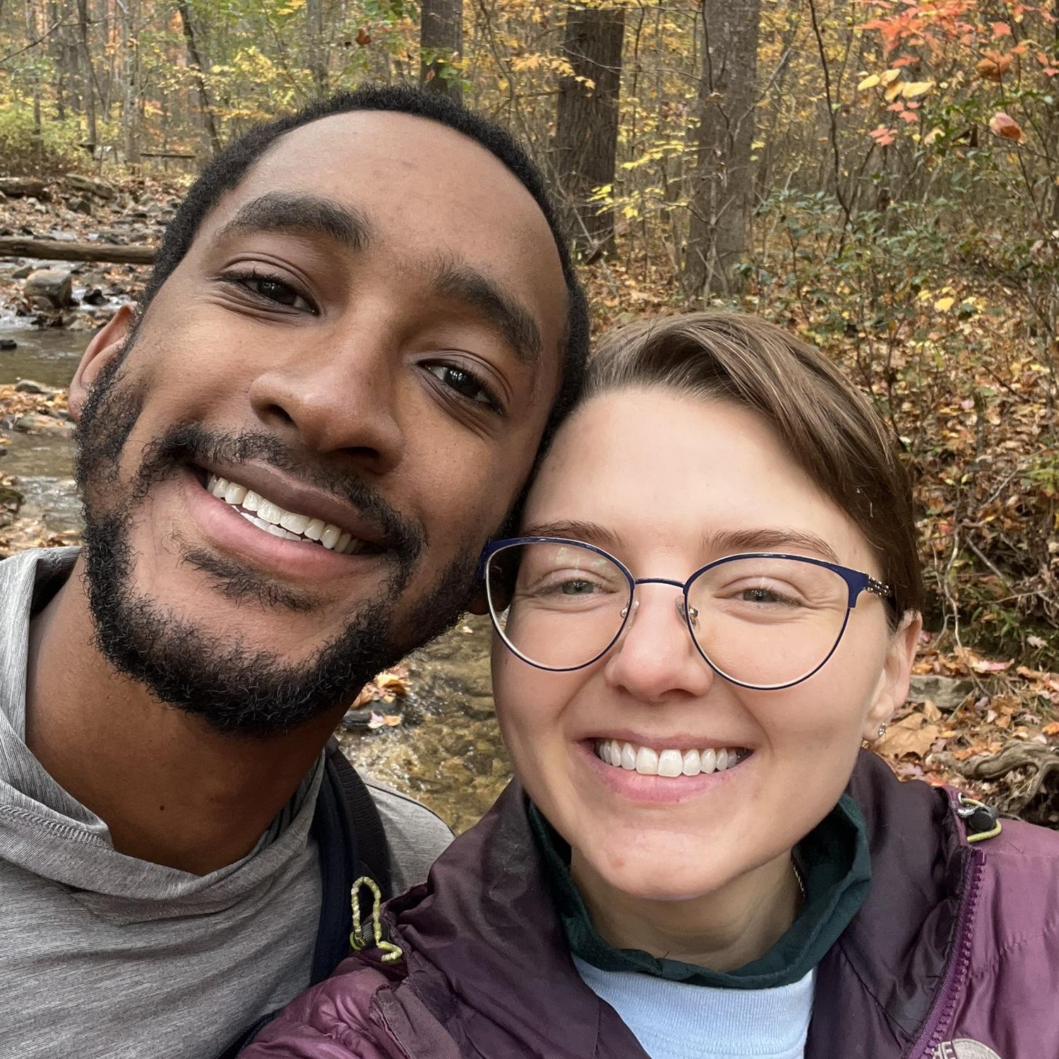 Fall leaves and our loves - of course, we’re smiling.
