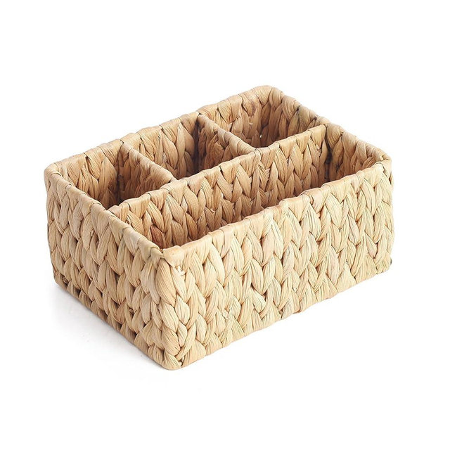 JS Maison Water Hyacinth Woven Wicker Basket with 4 Sections for Organizing Kitchen, Rooms and Bathrooms