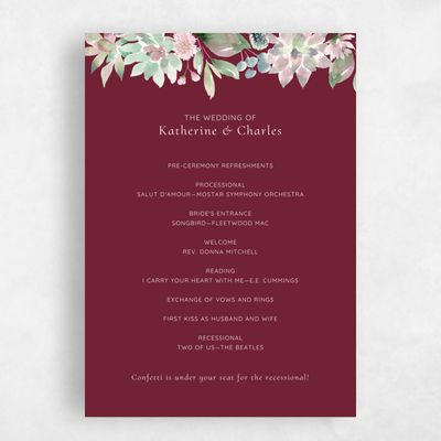 Burgundy, Red Wedding Program - Cricket
