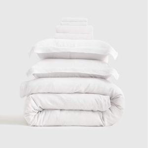 European Linen Double Flange Duvet Cover Set - White, King/Cal King