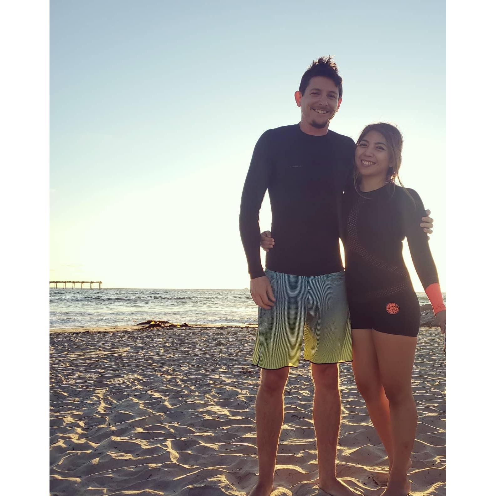 For Scott, surfing is his way of life and if he had a chance to wear a wet suit all day, he would. He was so happy seeing me wearing one, HAHA.