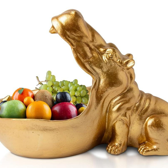 Comfify Hip Hippo Resin Figurine – Funky Hippopotamus Sculpture with Open Bowl Design for Snacks, Keys, or Trinkets – Decorative Holder with Elegant Golden Finish – Playful Accent for Modern Decor