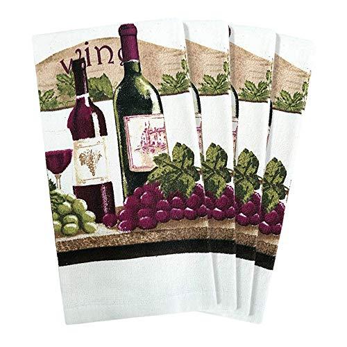 JJ Collection 4 Pack Absorbent Kitchen Dish Towels 15x25 Cotton Poly (Wine)