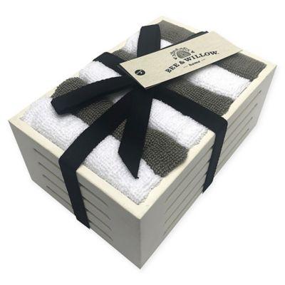 Bee & Willow™ Home Grey Washcloths in White Wooden Basket (Set of 6)