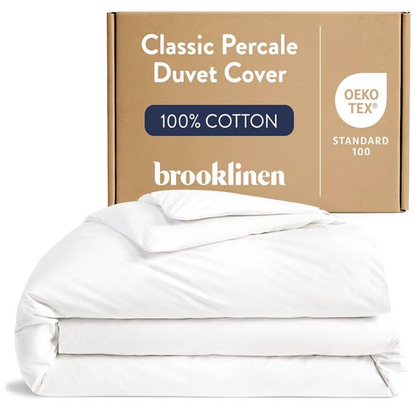 Brooklinen Luxury Percale Duvet Cover – 100% Cotton, Cool, Crisp, Extra-Long Corner Ties, Button Closure, Soft & Breathable – Machine Washable, Duvet Cover King/California King Bed Sizes (White)