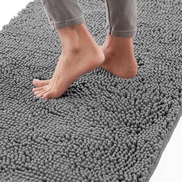 Gorilla Grip Bath Rug 42x24, Thick Soft Absorbent Chenille, Rubber Backing Quick Dry Microfiber Mats, Machine Washable Rugs for Shower Floor, Bathroom Runner Bathmat Accessories Decor, Grey