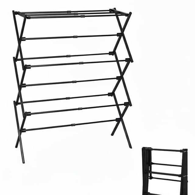 UNICCA 3-Tier Metal Folding Clothes Drying Rack, Laundry Drying Rack Clothing | Collapsible Dryer Racks for Laundry | Indoor & Outdoor,Black