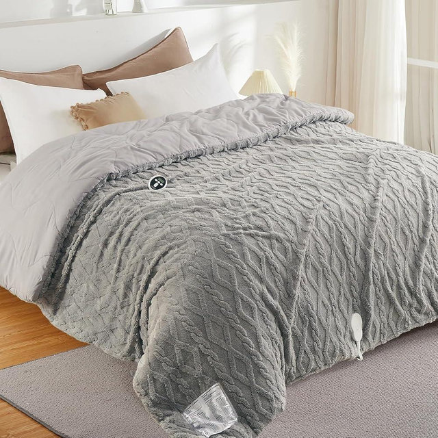 STARBEDIA Heated Comforter Blanket Queen Size with Wireless LCD Controller, Tufted Fast Heating Electric Quilt, 6 Heat Levels & 2-10H Time Settings, UL Certified, Grey Queen 90" x 90"