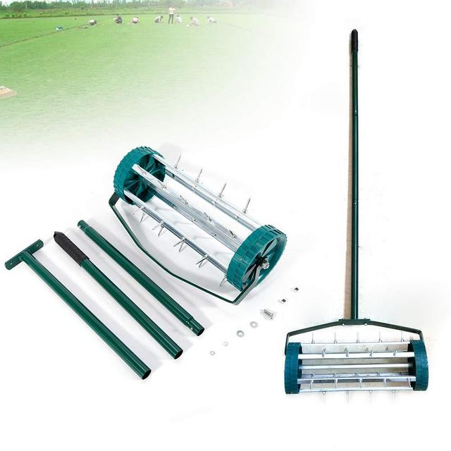 17-inch Rolling Lawn Aerator, Heavy Duty Manual Lawn Aerators, Soil Garden Yard Aeration with Tine Spike Improved Handle Design, Rotary Push Tine Spike Soil Aeration, Quick and Easy to Assemble