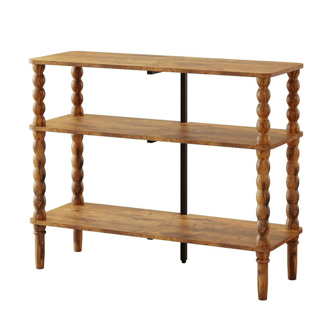 Veegle Shoe Rack,3 Tier Shoe Organizer with Solid Wood Legs for Closet, Entryway, Garage & Corridor, Stackable Shoe Shelves,Rustic Brown