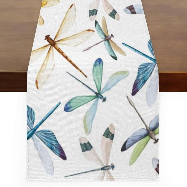 Cute Dragonfly Table Runner Washable Table Runners 72 Inches Long Kitchen Dining Table Decoration for Coffee Table Dining Wedding Party Holiday Decor 13 x 72 Inches