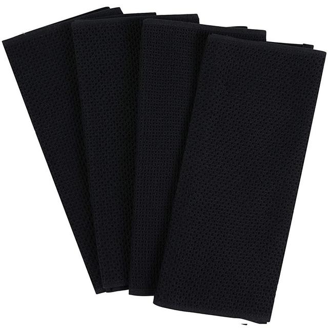Homaxy 100% Cotton Waffle Weave Kitchen Dish Towels, Ultra Soft Absorbent Quick Drying Cleaning Towel, 13x28 Inches, 4-Pack, Black
