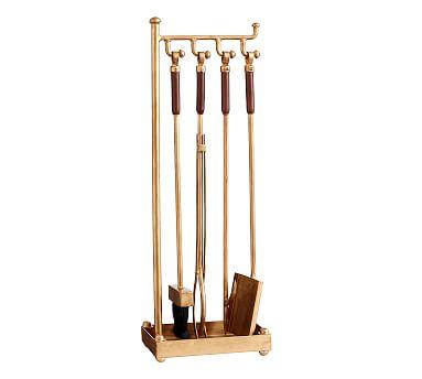 Industrial Fireplace 5-Piece Tool Set, Brass