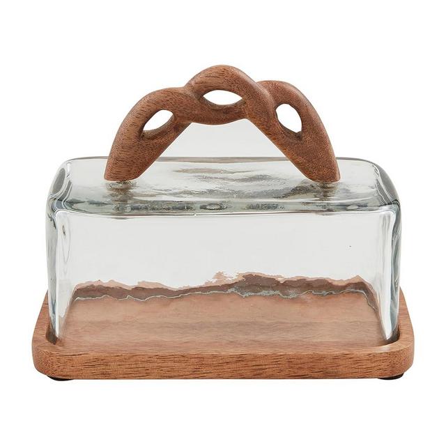 Mud Pie 3 x 6 1/2" Braided Handle Butter Cloche, Brown