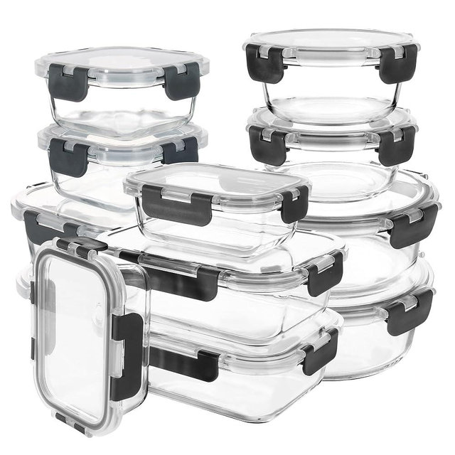 CZUMJJ Glass Meal Prep Containers Set of 12 Food Storage Containers for Lunches, Dishwasher Safe, Grey