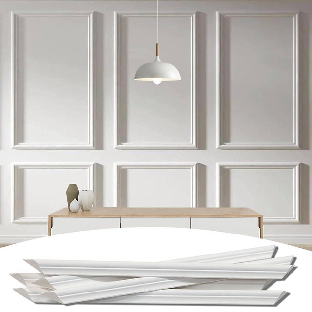 Lunghaa 6-Frame Premade Accent Wall Molding Kit, Ready-to-Assemble Wainscoting Panels, Pre-Cut Chair Rail Moulding Trim for Home Décor