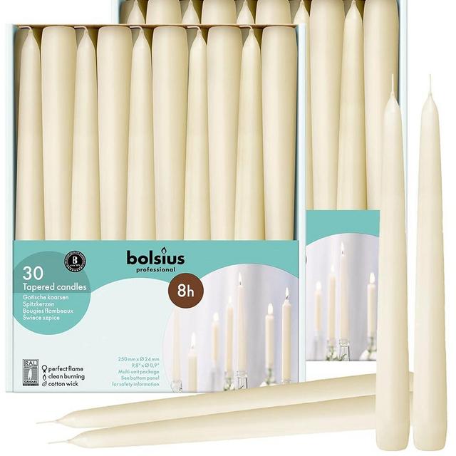 BOLSIUS 60 Count Household Ivory Taper Candles - 10 Inches - Premium European Quality - 8 Hours Burn Time - Unscented Dripless and Smokeless Home Decor, Restaurant, Wedding, and Party Candlesticks
