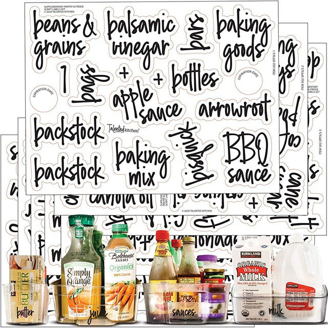Talented Kitchen 158 Script Pantry & Fridge Labels – Supplementary Pantry, Fridge & Freezer Names – Food Label Sticker, Kitchen Pantry Labels for Containers, Jar Labels Pantry Organization and Storage