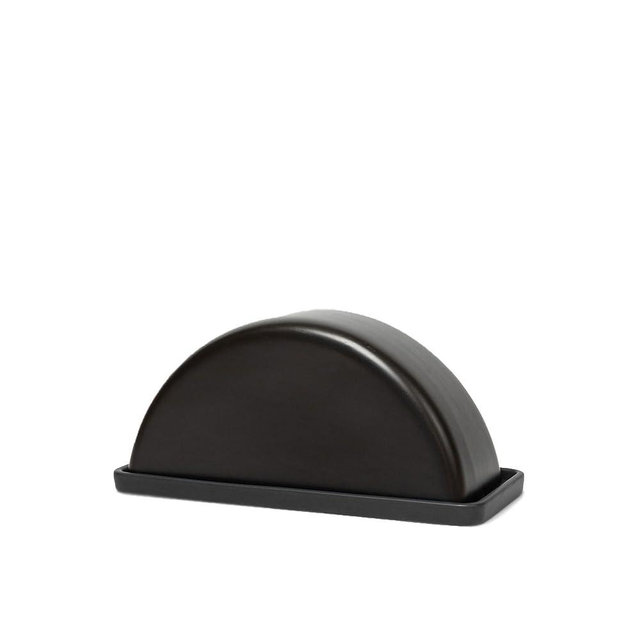 THE Butter Dish – Matte Ceramic Butter Keeper with Lid for Countertop Use – 2-Piece Round Design for Standard Butter Sticks – Microwave & Dishwasher Safe (Black)
