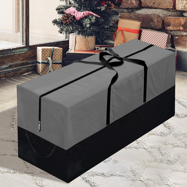 Christmas Tree Storage Bag, Fits Up 10 Ft Tall Artificial Trees-Heavy Duty Holiday Storage Box with Durable Reinforced Handles & Zipper & Transparent Pocket- 600D Oxford Tree Storage Container, Gray
