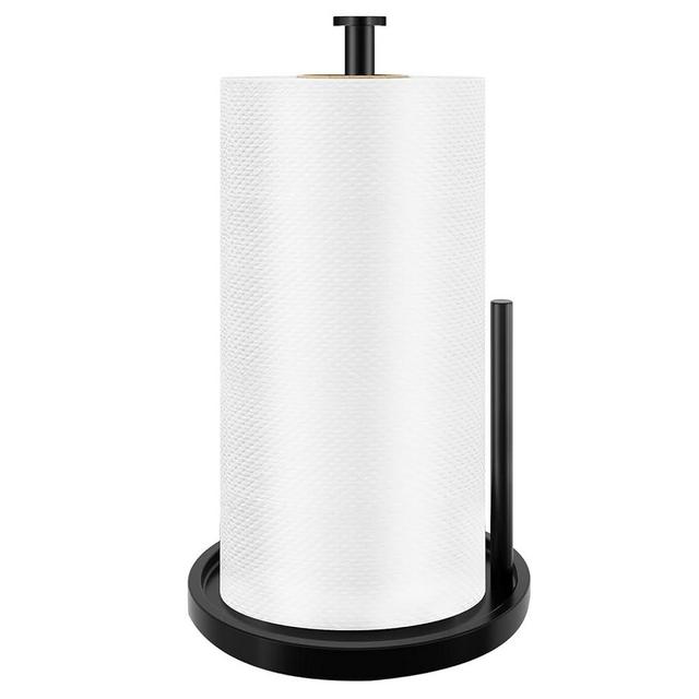 Paper Towel Holder Stand, Black Paper Towel Holder Countertop for Kitchen or Bathroom, Stainless Steel Paper Towel Holder with Anti Slip Weighted Base, Kitchen Roll Holder Fit Standard and Large Rolls