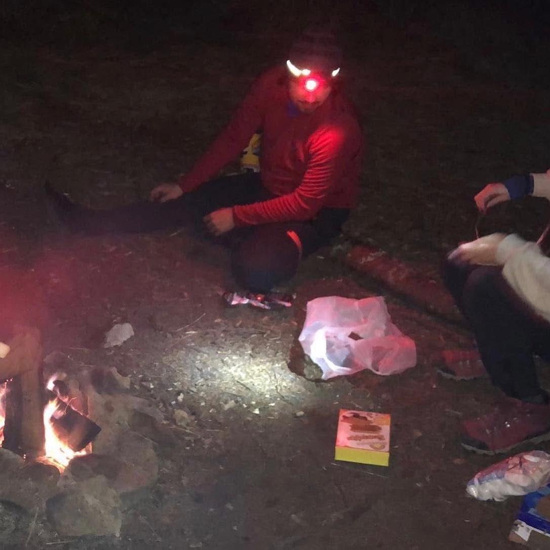 2023, October 31. Black Balsam Trail in Pisgah National Forest, North Carolina. Us building a fire!
