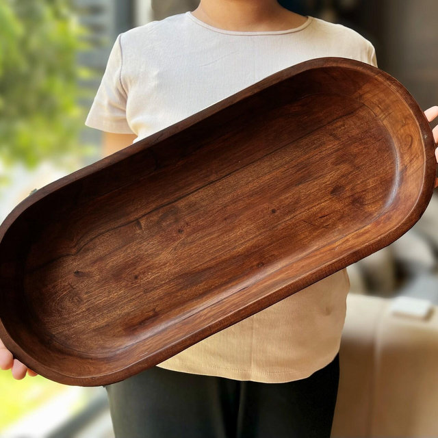 Hand Carved Extra Long Dark Wooden Dough Bowl, Extra Large Bread Dough Bowl, Decorative Wooden Bowl, Christmas Party Favor, Gift for Him Her