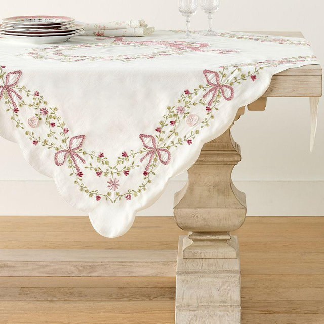 LoveShackFancy Embroidered Bow Tablethrow