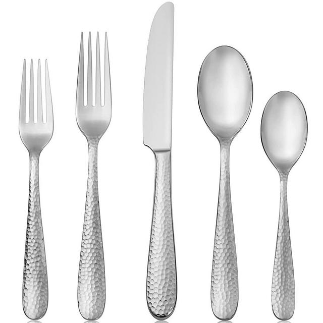 Hudson Essentials 40-Piece Bergamo Hammered 18/10 Mirror Stainless Steel Silverware Cutlery Set, Utensil Flatware Service for 8