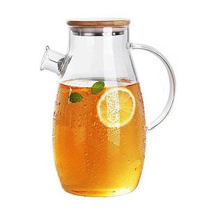 Borocilicate Glass Pitcher with bamboo lid Portable Handle,Glass Carafes with stainless steel strainer,Perfect For Water,Tea,Juice,milk DHTUS627 (1300ML)