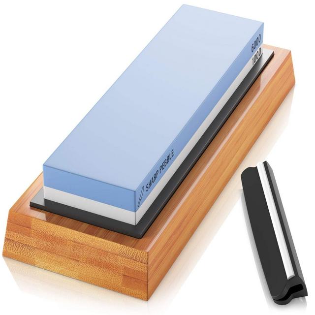 Sharp Pebble Premium Whetstone Knife Sharpening Stone 2 Side Grit 1000/6000 Waterstone- Whetstone Knife Sharpener- NonSlip Bamboo Base Angle Guide