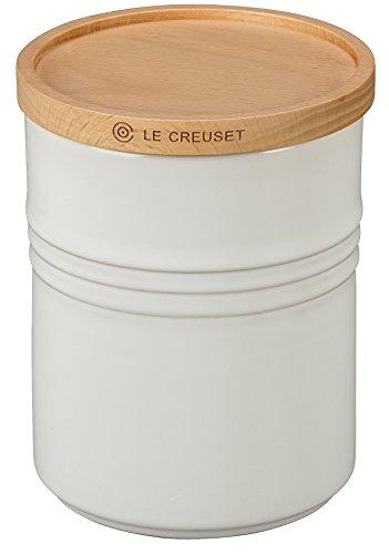 Le Creuset PG1519-1416 Stoneware Canister with Wood Lid, 2 1/2 quart, White